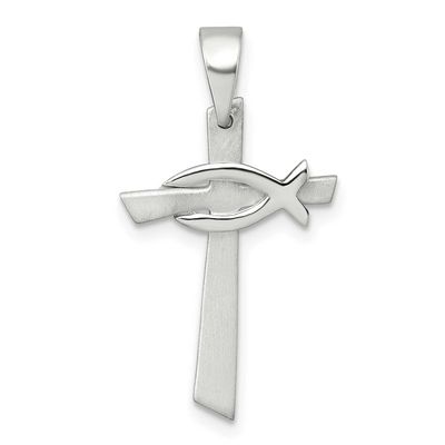 Brushed Cross with Ichthus Pendant Sterling Silver Polished, MPN: QC11625, UPC: