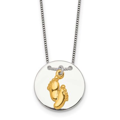 Footprint Disc Necklace Sterling Silver Gold-Tone Polished, MPN: QG7093-16, UPC: