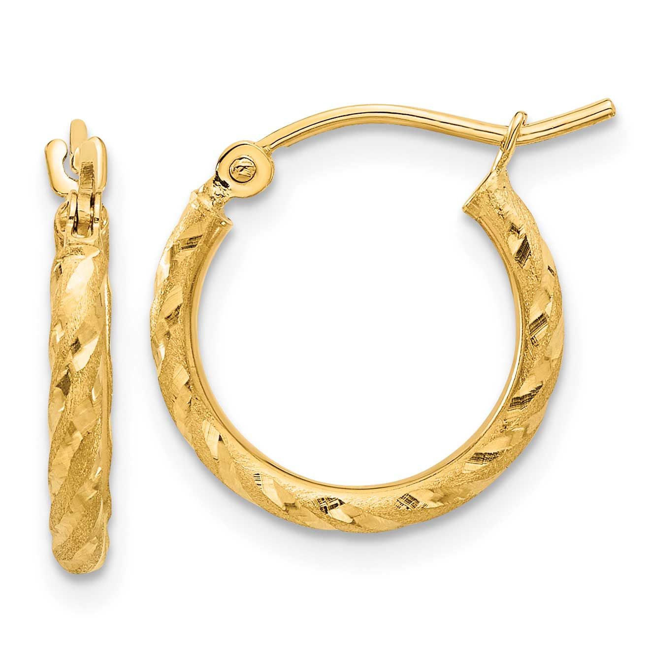 Satin Diamond-cut 2.00mm Hoop Earrings 10k Gold Polished, MPN: 10TC1045, UPC: