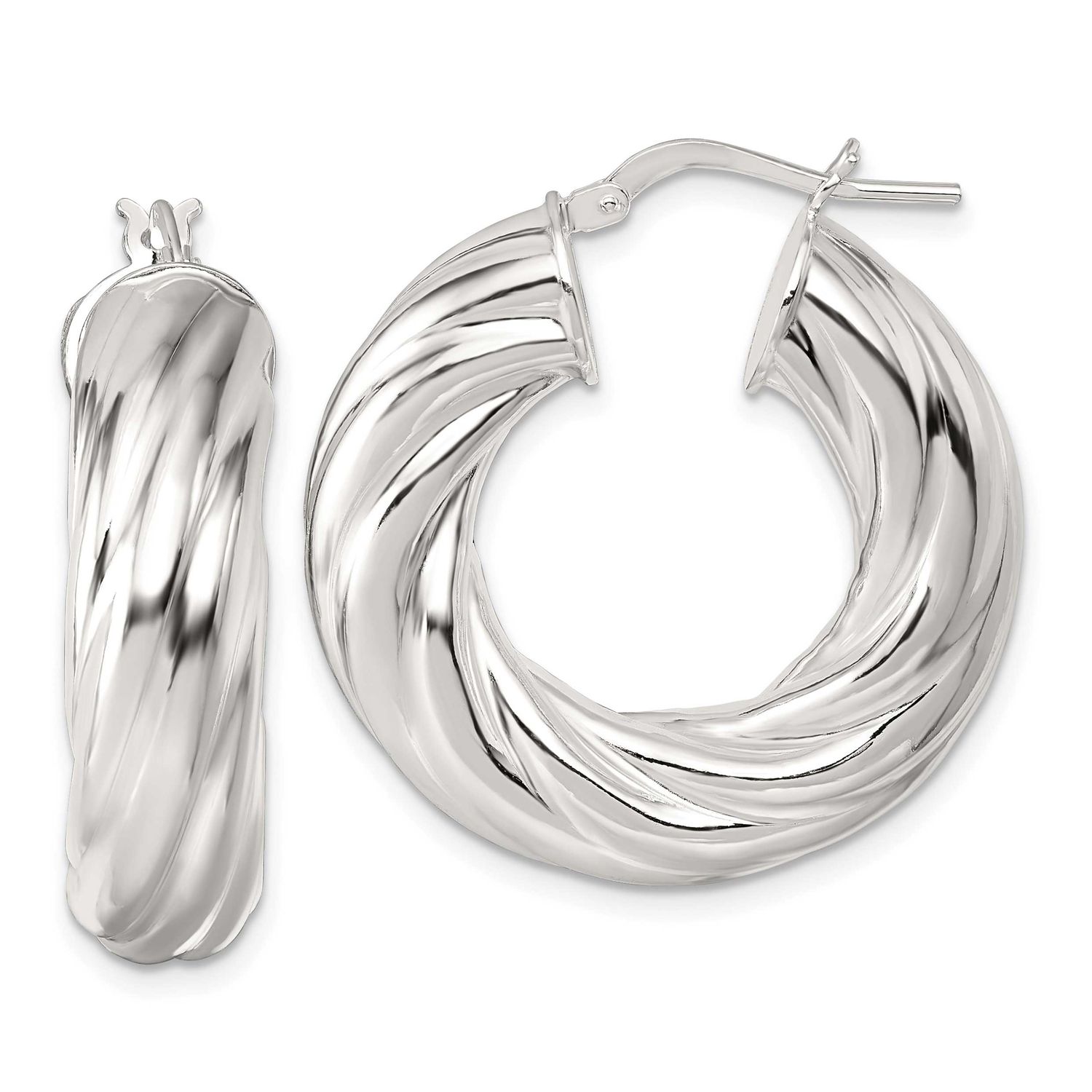 8mm Twisted Hoop Earrings Sterling Silver Polished, MPN: QE17893, UPC: