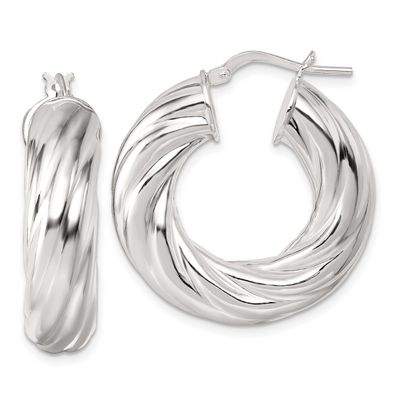 8mm Twisted Hoop Earrings Sterling Silver Polished, MPN: QE17893, UPC: