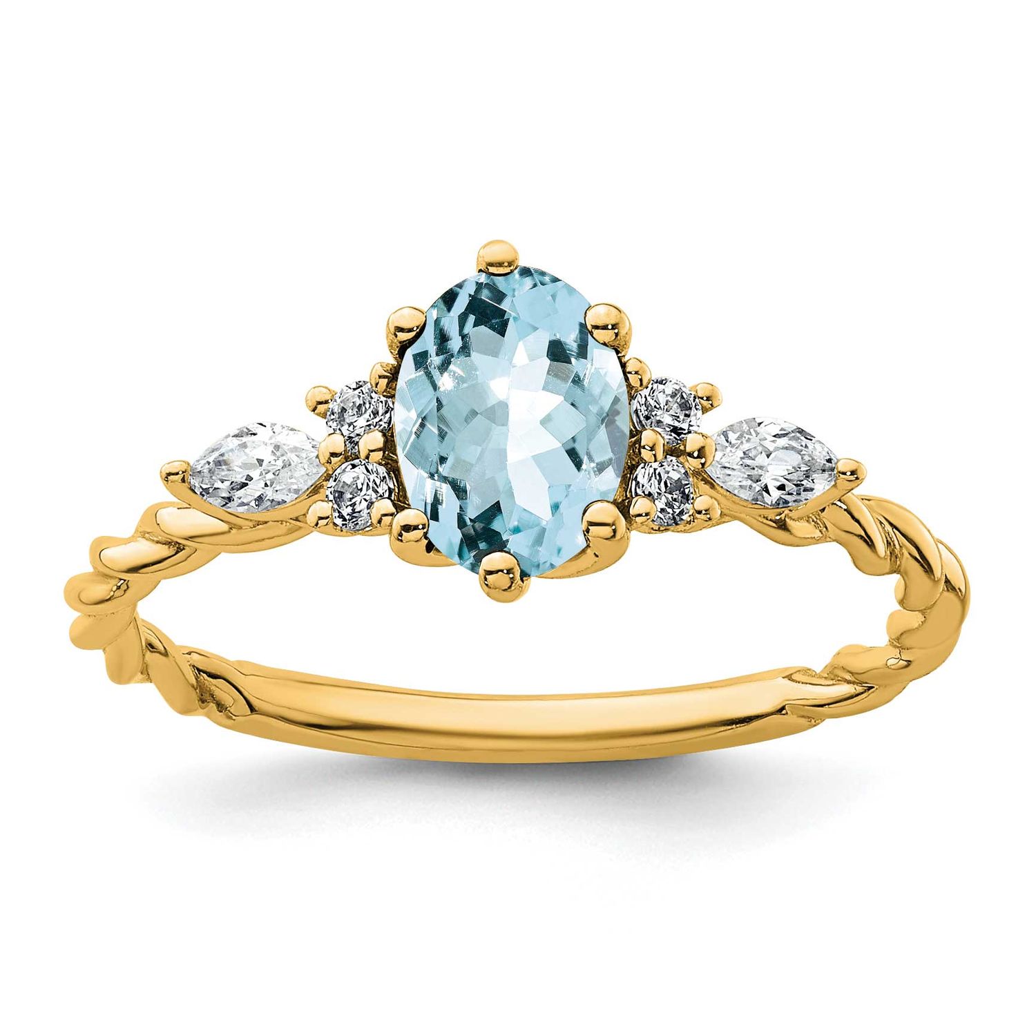 Diamond and Aquamarine Twisted Ring 14k Gold Polished, MPN: RM9791-AQ-017-YAA, UPC: