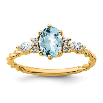 Diamond and Aquamarine Twisted Ring 14k Gold Polished, MPN: RM9791-AQ-017-YAA, UPC: