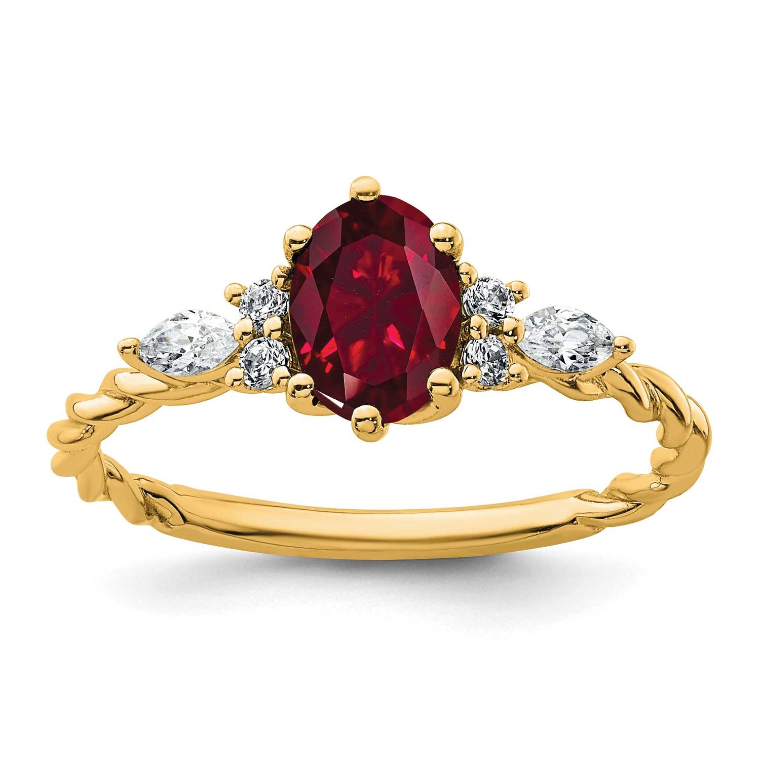Diamond and Lab Created Ruby Twisted Ring 14k Gold Polished, MPN: RM9791-CRU-017-YAA, UPC:
