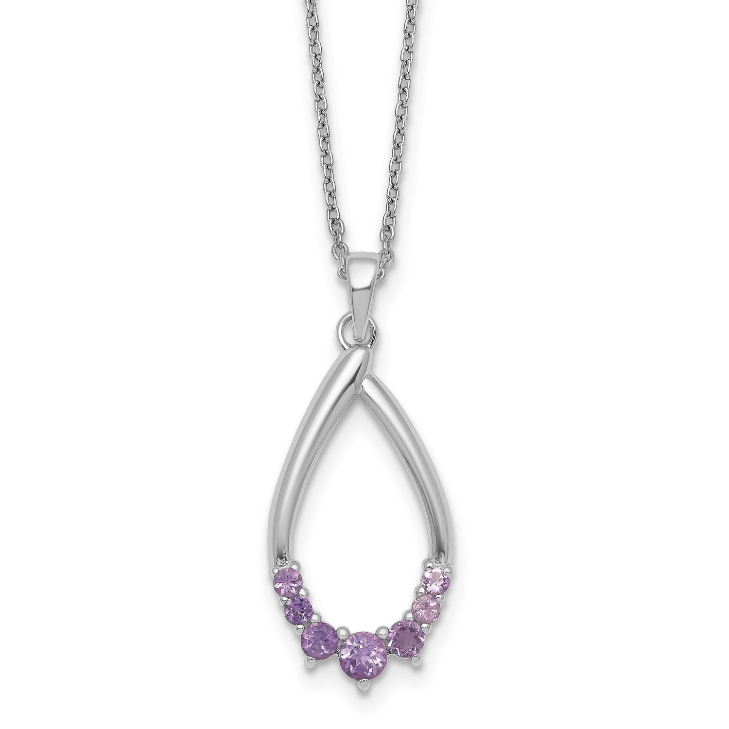 Amethyst Teardrop 16 Inch with 2 Inch Extension Necklace Sterling Silver Rhodium-Plated, MPN: QG728…