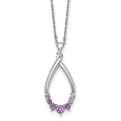 Amethyst Teardrop 16 Inch with 2 Inch Extension Necklace Sterling Silver Rhodium-Plated, MPN: QG728…