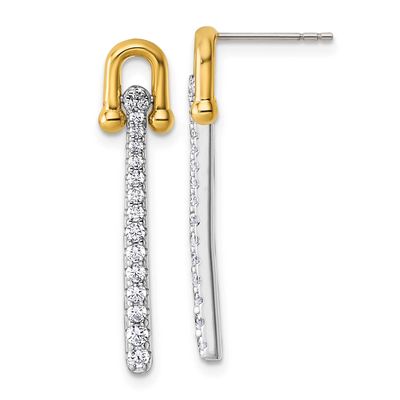 CZ Polished and Textured Dangle Post Earrings Sterling Silver Gold-Tone, MPN: QG6982E, UPC: