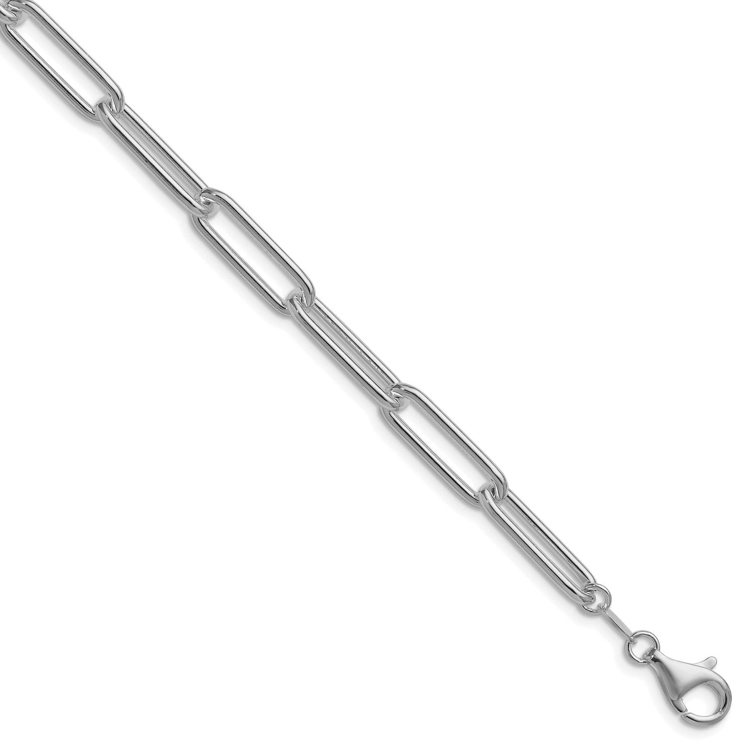 Polished 6.5mm Paperclip Chain 7 Inch Sterling Silver Rhodium-Plated, MPN: QPCL180R-7, UPC: