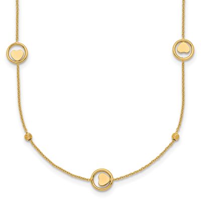 Heart In Circle with Diamond-cut Beads 16.75 Inch Necklace 14k Gold Polished, MPN: SF3283-16.75, UP…