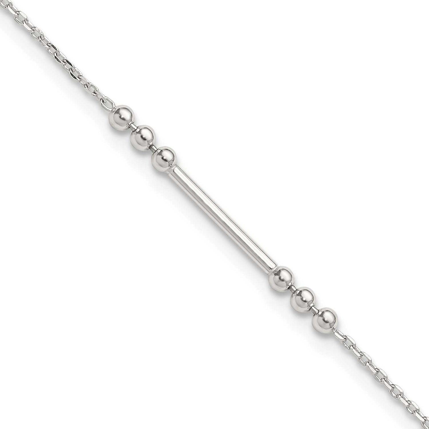 Beads and Bar 9 Inch with 1 Inch Extension Anklet Sterling Silver Polished, MPN: QG6910-9, UPC: