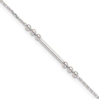 Beads and Bar 9 Inch with 1 Inch Extension Anklet Sterling Silver Polished, MPN: QG6910-9, UPC: