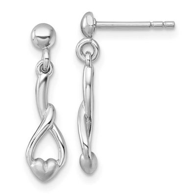 Brushed Heart Drop Earrings Sterling Silver Rhodium-Plated Polished, MPN: QG7197E, UPC: