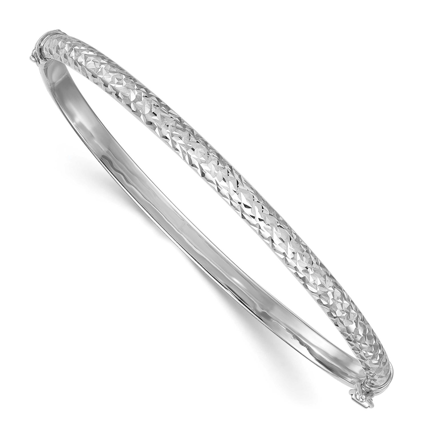 Diamond-Cut Hinged Bangle Sterling Silver Rhodium-Plated Polished, MPN: QB1621, UPC: