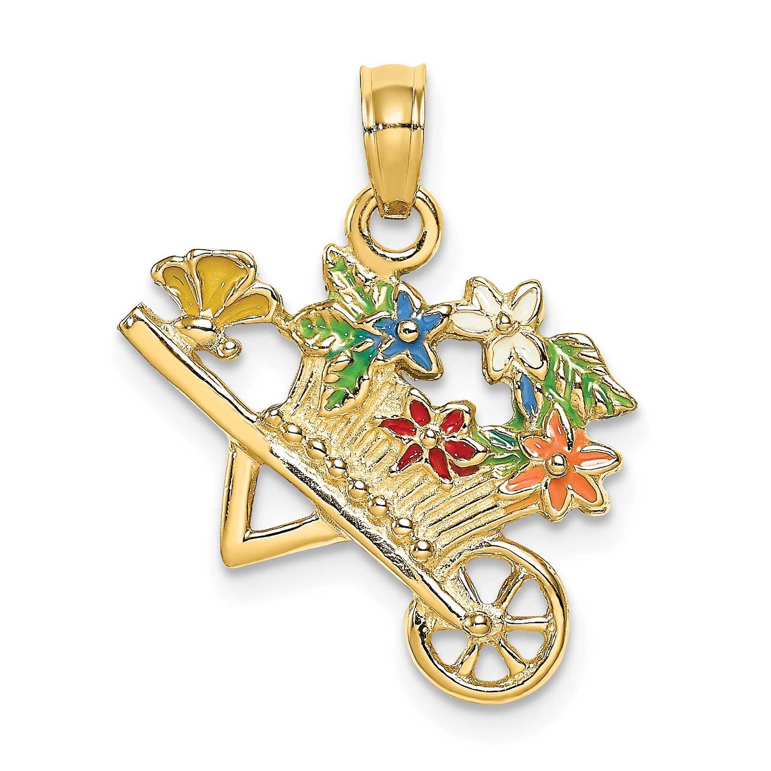 3-D Multi-Color Enamel Flower Cart Charm 14k Gold, MPN: K6808, UPC: 637218125302
