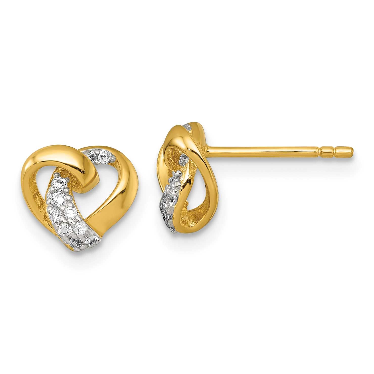Gold-Tone Polished CZ Love Knot Heart Post Earrings Sterling Silver Rhodium-Plated, MPN: QE18208, U…