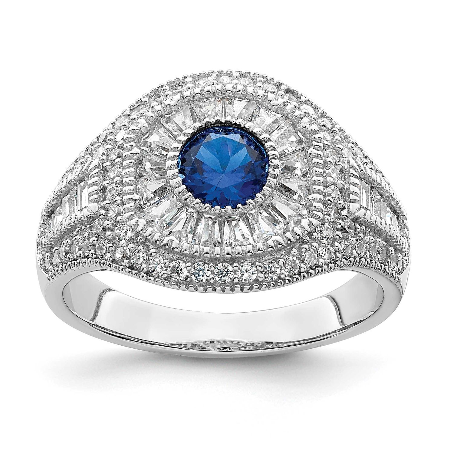 Polished Blue &amp; White CZ Ring Sterling Silver Rhodium-Plated, MPN: QR7381, UPC: