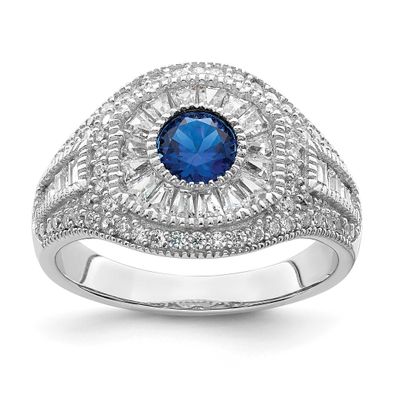 Polished Blue &amp; White CZ Ring Sterling Silver Rhodium-Plated, MPN: QR7381, UPC:
