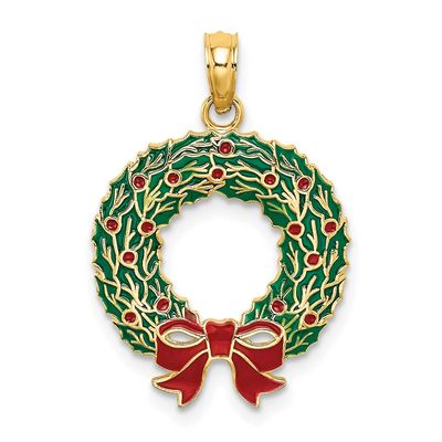 Enamel Christmas Wreath Charm 14k Gold, MPN: K6991, UPC: 637218136179