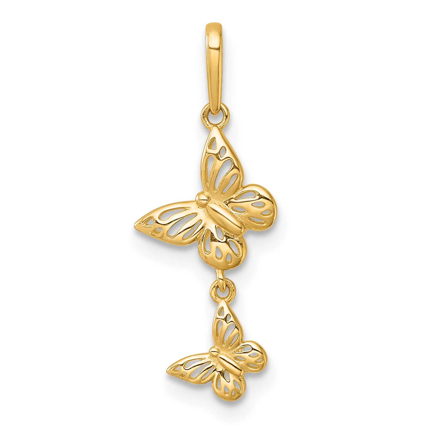 Double Butterfly Moveable Dangle Pendant 14k Gold Polished, MPN: K10028, UPC: