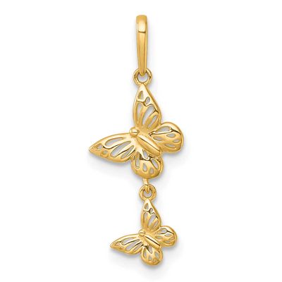 Double Butterfly Moveable Dangle Pendant 14k Gold Polished, MPN: K10028, UPC: