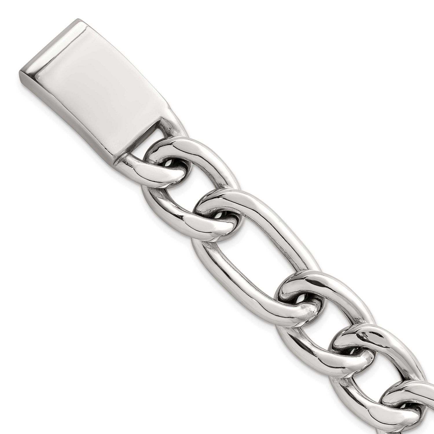 17.0mm Figaro Curb 8 Inch Mens Bracelet Sterling Silver Polished, MPN: QG6799-8, UPC: