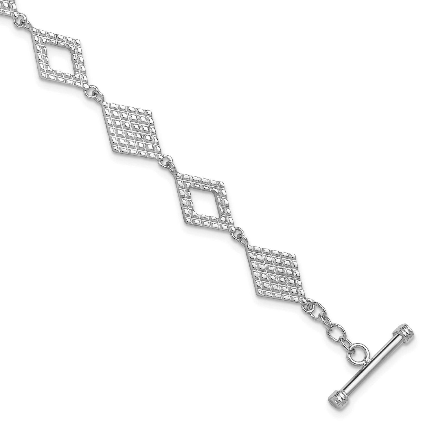 Diamond Shape Textured 7.5 Inch Toggle Bracelet Sterling Silver Rhodium-Plated, MPN: QG6817-7.5, UP…