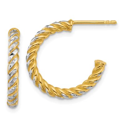Diamond-cut Twisted 2.75mm Post Hoop Earrings 14k Gold with Rhodium Polished, MPN: TF2543, UPC: