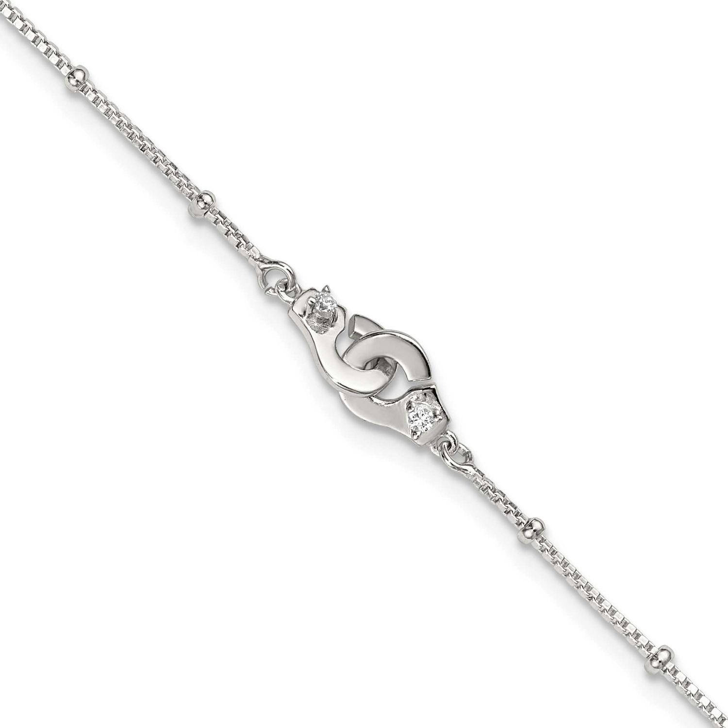 Beaded CZ Interlinking Circles 9 Inch Plus 1 Inch Extension Anklet Sterling Silver, MPN: QG6898-9, …