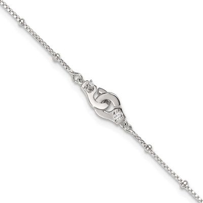 Beaded CZ Interlinking Circles 9 Inch Plus 1 Inch Extension Anklet Sterling Silver, MPN: QG6898-9, …