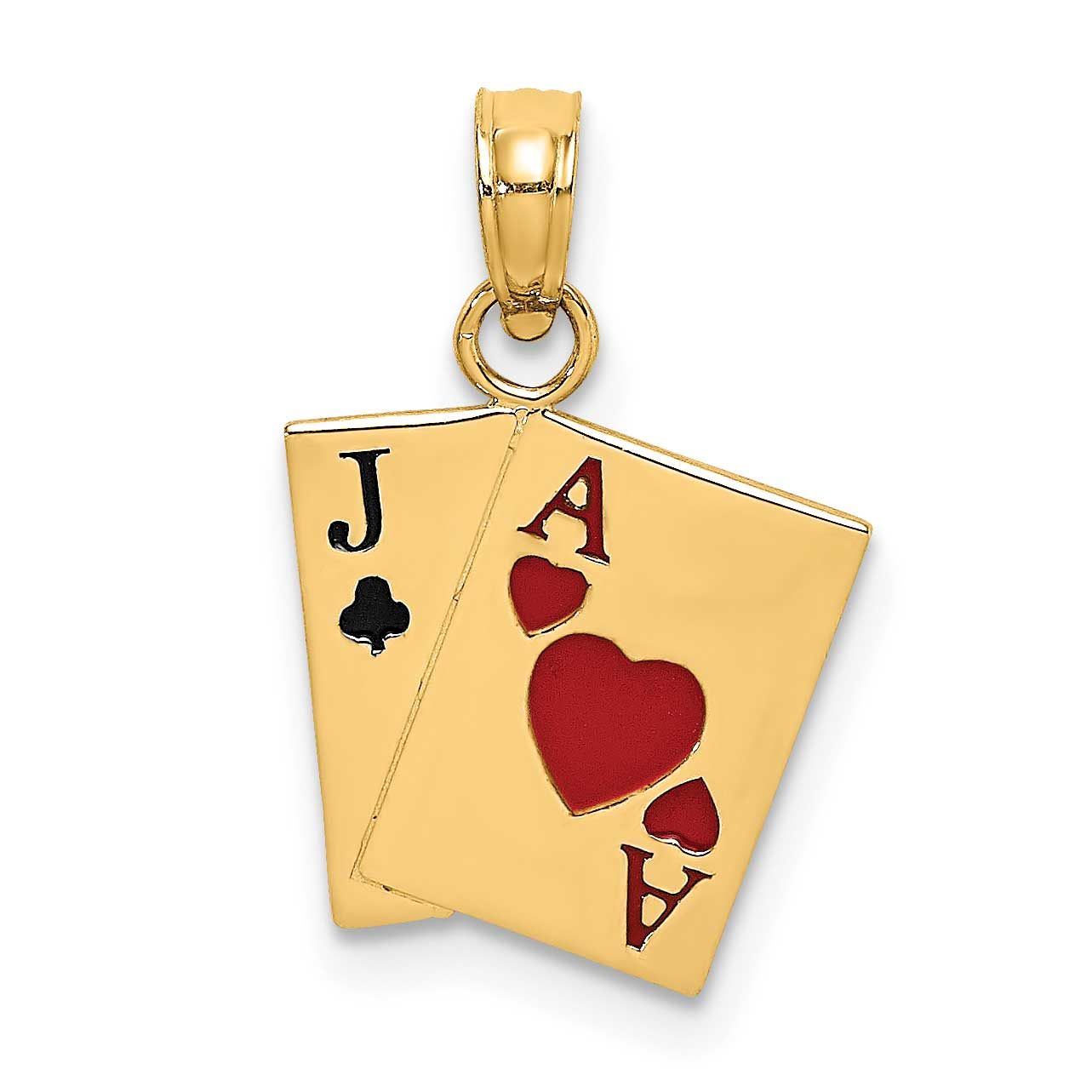 Enamel Jack of Clubs and Ace of Hearts Cards Charm 14k Gold, MPN: K7071, UPC: 637218164103