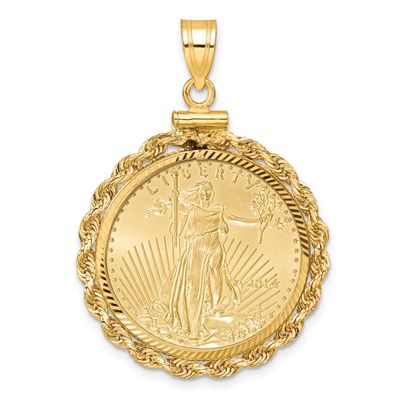Diamond-Cut Rope Screw Top Mounted 1/4Oz American Eagle Coin Bezel Pendant 14k Gold, MPN: C1215D_22…