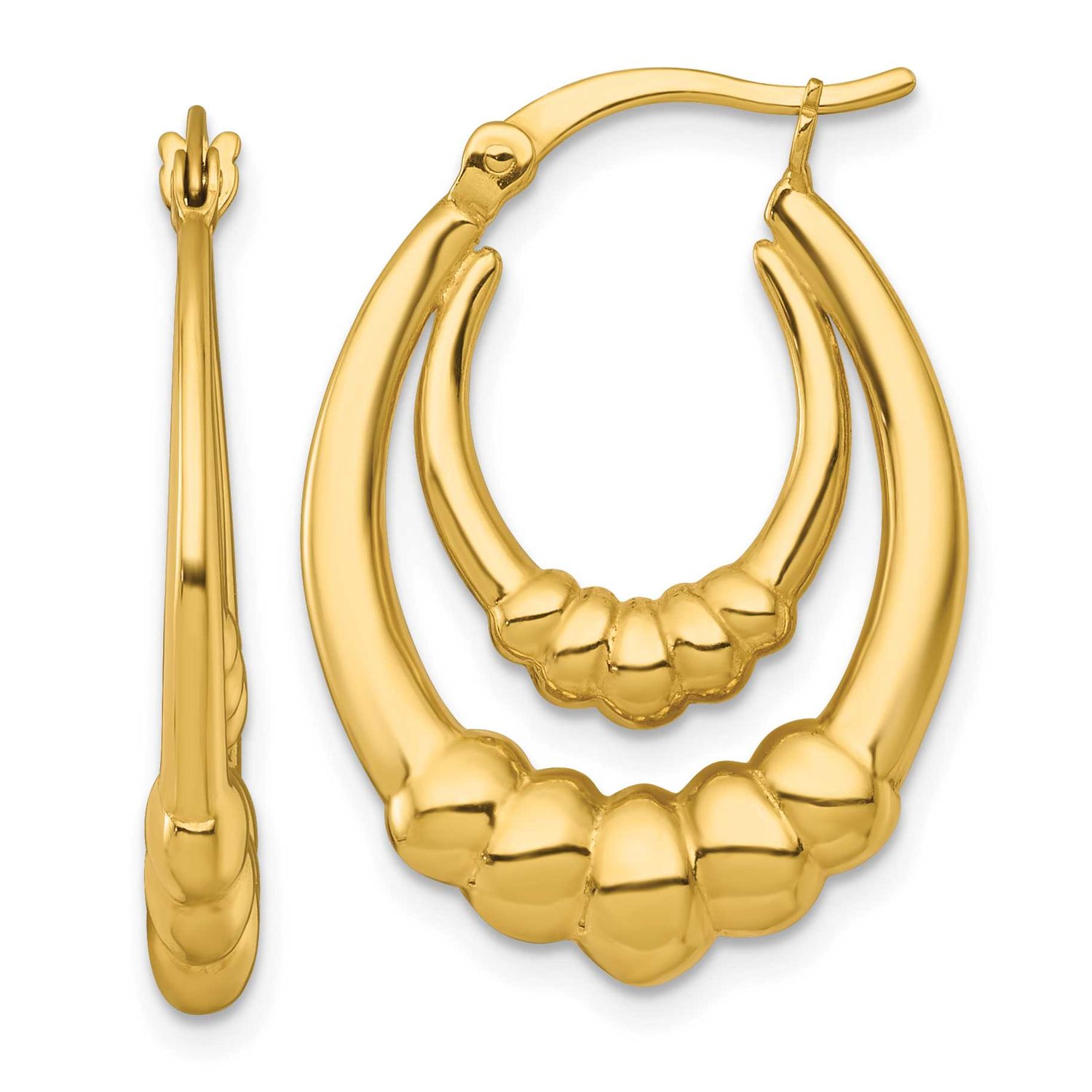 Gold Tone Polished Scalloped Double Oval Hollow Hoop Earrings Sterling Silver, MPN: QE17912GP, UPC: