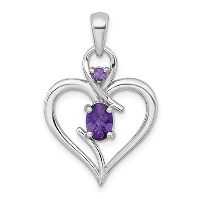 Polished Amethyst Open Heart Pendant Sterling Silver Rhodium-Plated, MPN: QP6014AM, UPC: