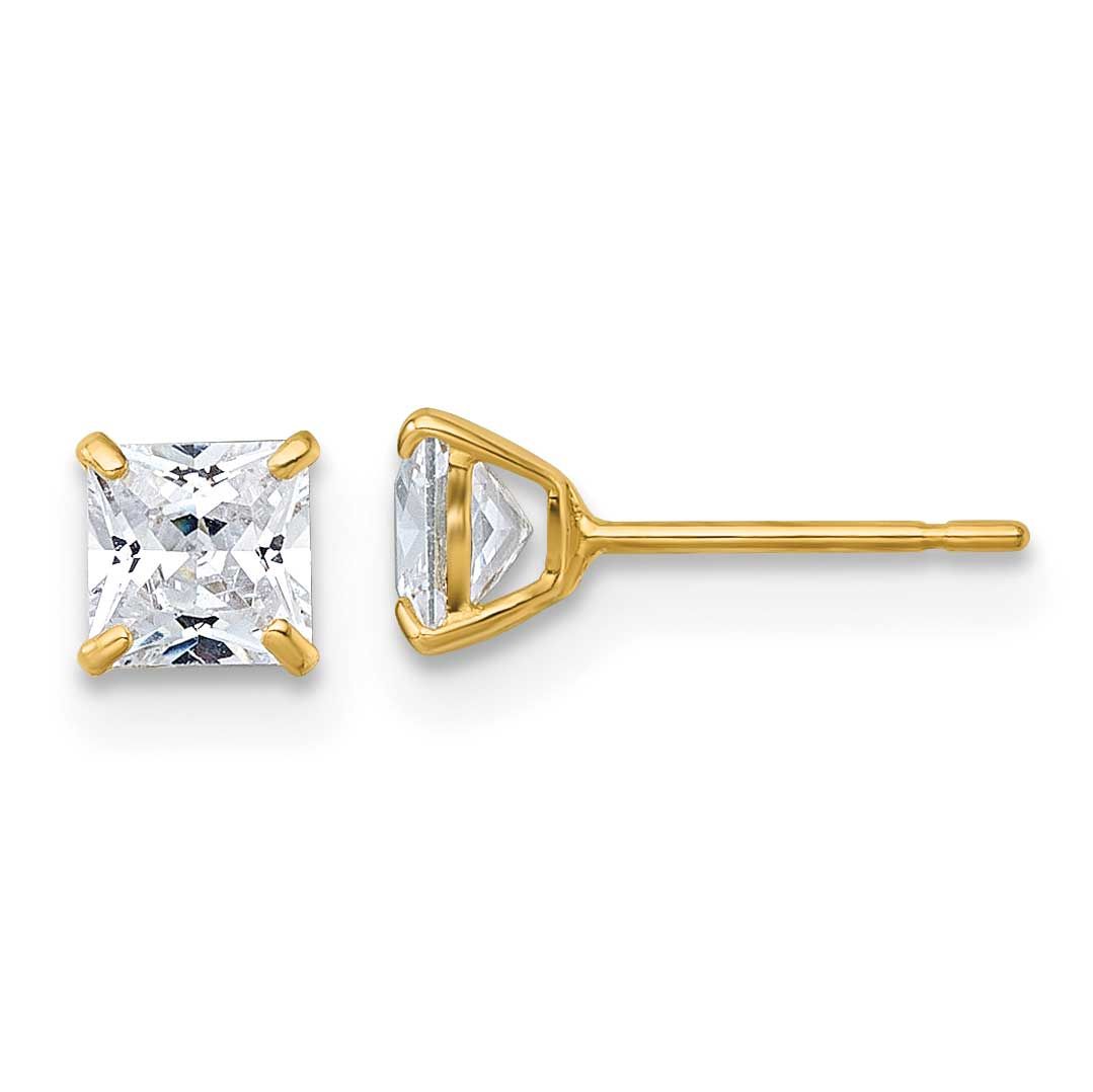 4mm CZ Square Post Earrings 10k Gold Polished, MPN: 10ER395, UPC: