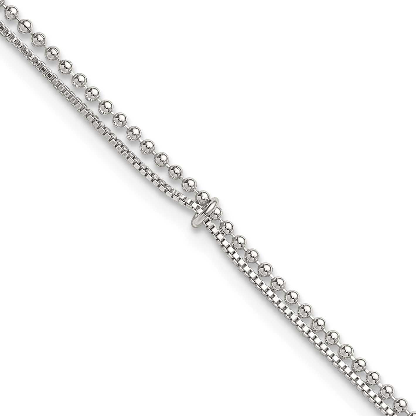 Beaded 2 Strand 9 Inch Plus 1 Inch Extension Anklet Sterling Silver Polished, MPN: QG6913-9, UPC: