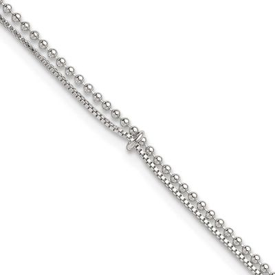 Beaded 2 Strand 9 Inch Plus 1 Inch Extension Anklet Sterling Silver Polished, MPN: QG6913-9, UPC: