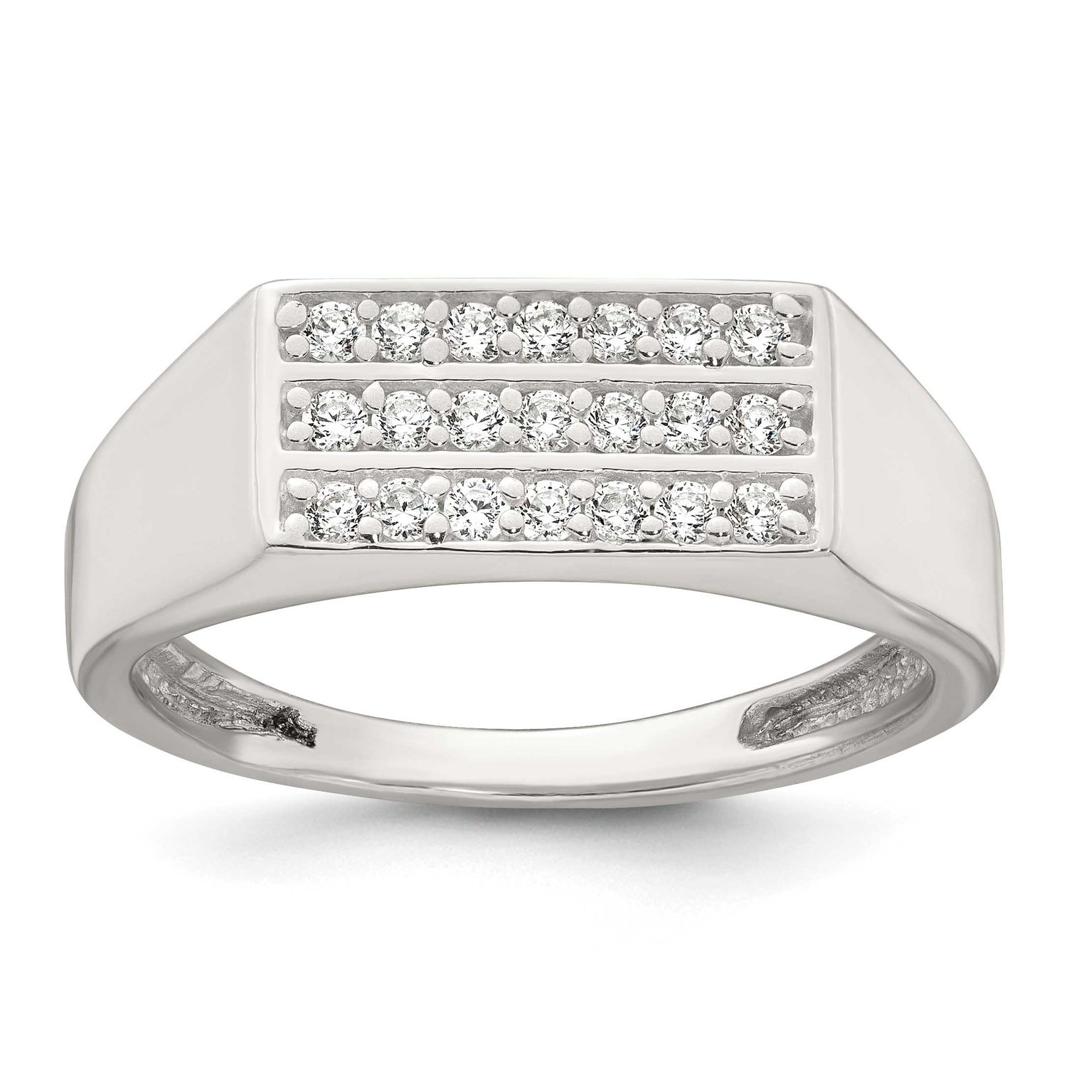 CZ Rectangular Men&#39;s Signet Ring Sterling Silver Polished, MPN: QR7776, UPC: