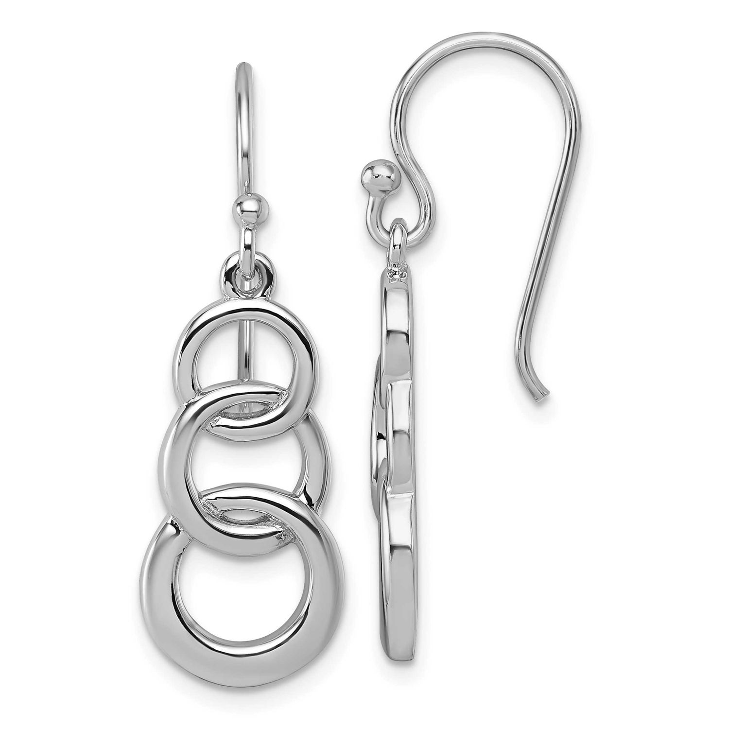 Polished 3 Circle Dangle Earrings Sterling Silver Rhodium-Plated, MPN: QG7158E, UPC: