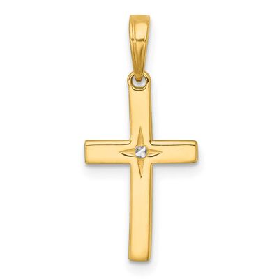 Diamond-cut Cross Pendant 14k Gold with Rhodium, MPN: K10066, UPC:
