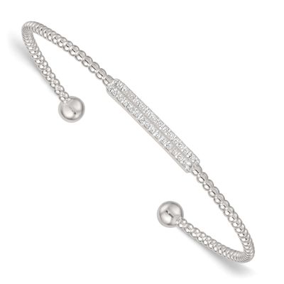 Beaded CZ Bar Cuff Bangle Sterling Silver Polished, MPN: QB1588, UPC: