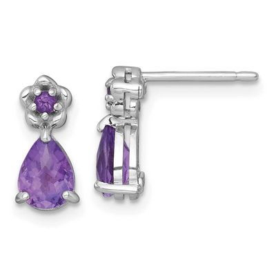 Polished Amethyst Teardrop and Flower Post Earrings Sterling Silver Rhodium-Plated, MPN: QE18331AM,…