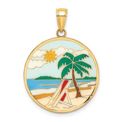 Enamel Beach Scene On Round Disc Charm 14k Gold, MPN: K6911, UPC: 637218130771