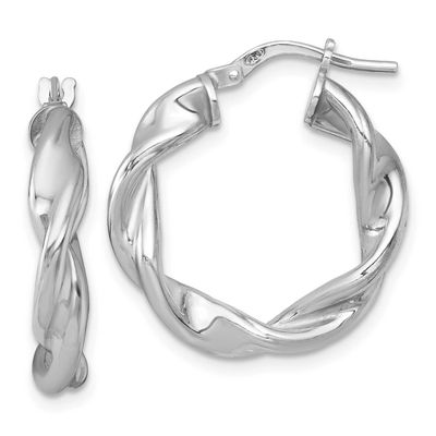 Twisted Round Hoop Earrings Sterling Silver Rhodium-Plated Polished, MPN: QE17888, UPC: