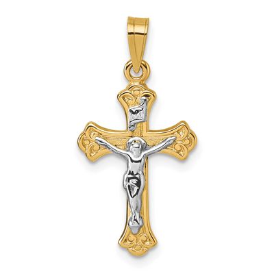 Inri Crucifix Cross Pendant 14k Gold with Rhodium Polished, MPN: XR2184, UPC: