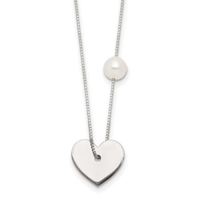 Glass Pearl Heart Necklace Sterling Silver Polished, MPN: QG7044-16, UPC: