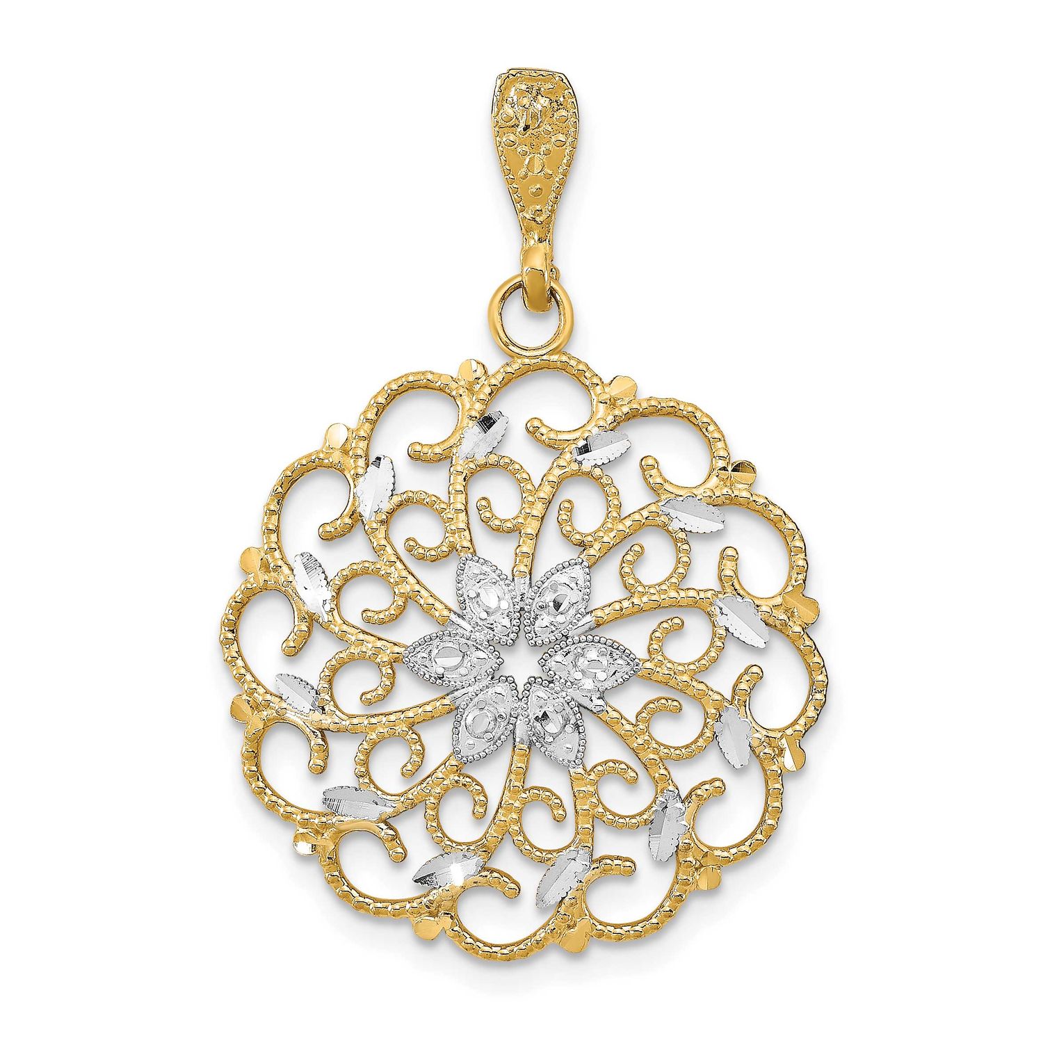 Diamond-cut Scalloped Wave Charm 14k Gold with Rhodium, MPN: K9345, UPC: 637218111060