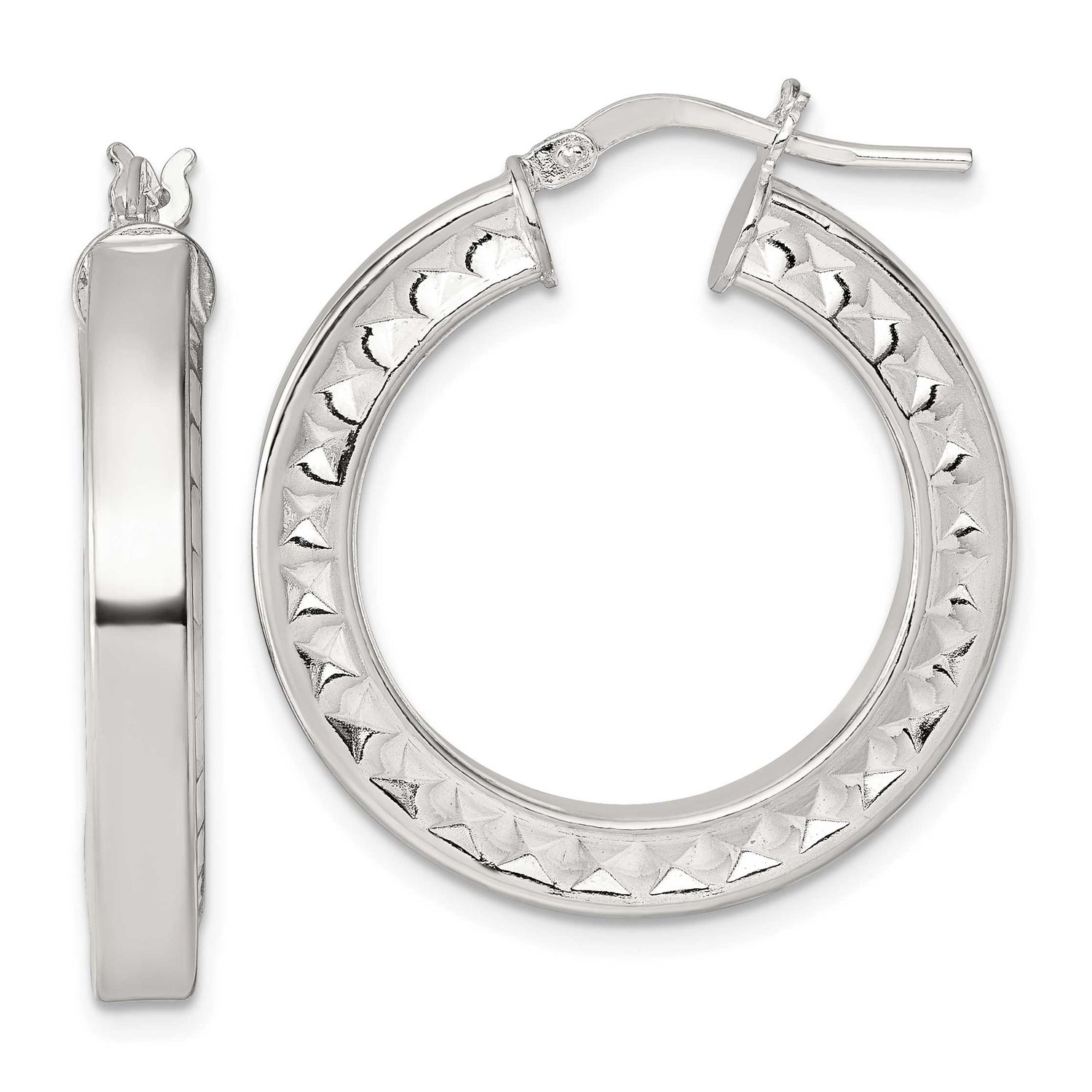 Textured Hoop Earrings Sterling Silver Polished, MPN: QE17860, UPC: