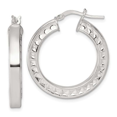 Textured Hoop Earrings Sterling Silver Polished, MPN: QE17860, UPC:
