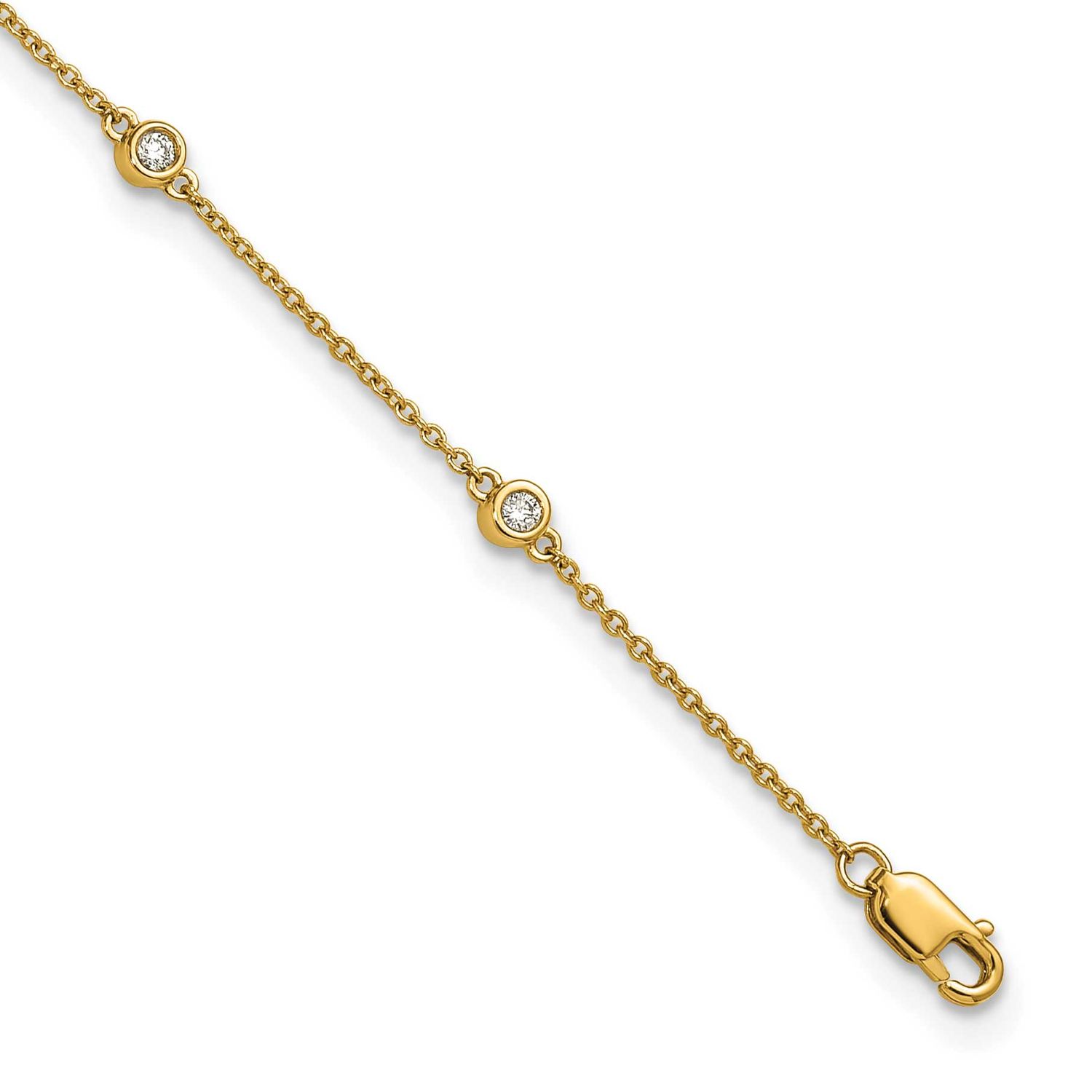 Diamond Station Cable Anklet 14k Gold, MPN: PM1012-020-YA-9, UPC: