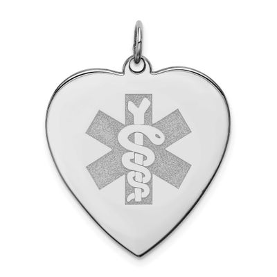 Engraveable Non-Enameled Heart Medical Pendant Sterling Silver Rhodium-Plated, MPN: XSM153N, UPC: